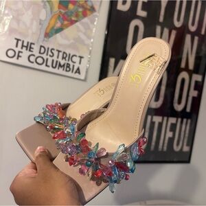 multi color crystal heels